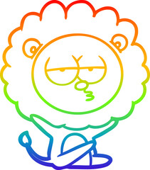 rainbow gradient line drawing of a cartoon bored lion