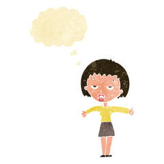 cartoon bored woman with thought bubble