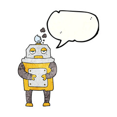 freehand speech bubble textured cartoon broken robot