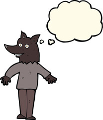 cartoon happy werewolf with thought bubble