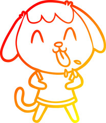 warm gradient line drawing of a cute cartoon dog