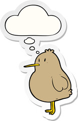 cartoon kiwi bird with thought bubble as a printed sticker