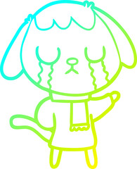 cold gradient line drawing of a cute cartoon dog crying
