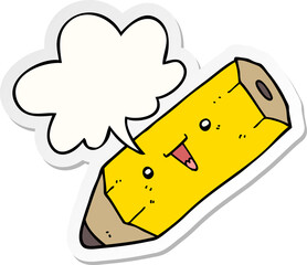 cute cartoon pencil with speech bubble sticker