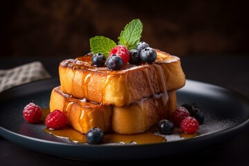 Close-up of delicious French toast. Generative AI