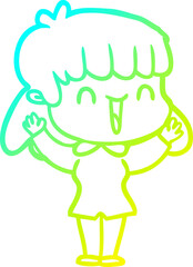 cold gradient line drawing of a cartoon woman