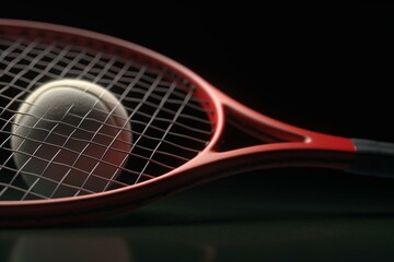 Tennis racket and ball close-up. representing a healthy lifestyle through sports. 3D illustration. Generative AI