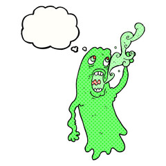 freehand drawn thought bubble cartoon ghost