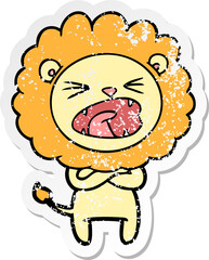 distressed sticker of a cartoon angry lion