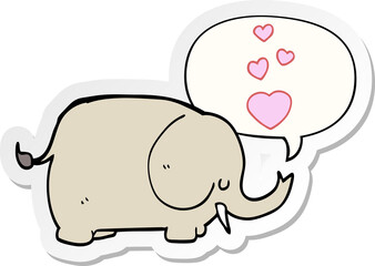 cute cartoon elephant with love hearts with speech bubble sticker