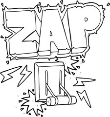 freehand drawn black and white cartoon electrical switch zapping