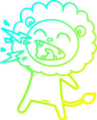 cold gradient line drawing of a cartoon roaring lion