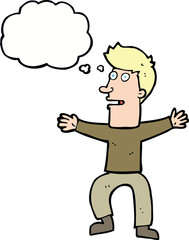 cartoon startled man with thought bubble