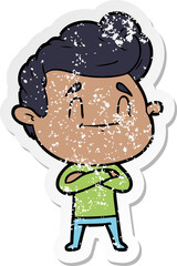 distressed sticker of a happy cartoon man