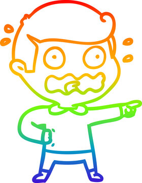 recommend clip art: rainbow gradient line drawing of a cartoon stressed out pointing