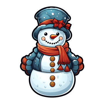 recommend clip art: Snowman Wearing Green Cap and Red Muffler on Transparent Background, Ai Generated