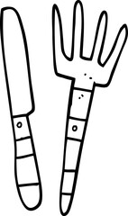 line drawing cartoon knife and fork