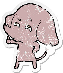 distressed sticker of a cartoon elephant remembering