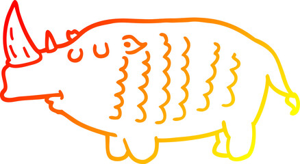 warm gradient line drawing of a cartoon rhinoceros
