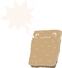 cartoon biscuit with speech bubble in retro style