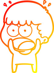 warm gradient line drawing of a cartoon shocked man