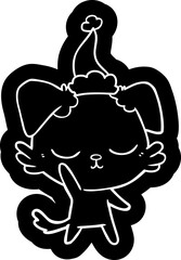 cute quirky cartoon icon of a dog wearing santa hat