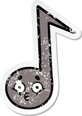 distressed sticker of a cute cartoon musical note