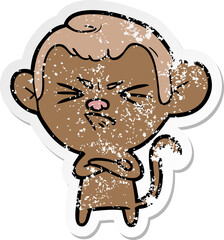 distressed sticker of a cartoon angry monkey