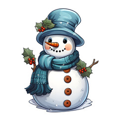 Cute Snowman Wearing Cap and Mufler on Transparent Background, AI Generated