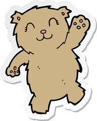 sticker of a cartoon waving teddy bear