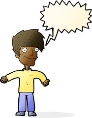 cartoon happy man with speech bubble