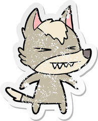 distressed sticker of a angry wolf cartoon