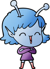 cartoon happy alien girl