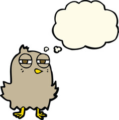 funny cartoon bird with thought bubble