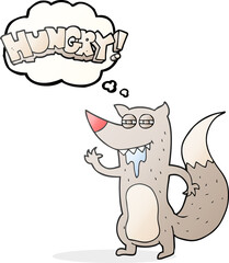 freehand drawn thought bubble cartoon hungry wolf