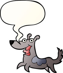 happy dog cartoon with speech bubble in smooth gradient style