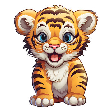 Little Tiger Baby Toddler Illustration on Transparent Background, Ai Generated