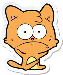 sticker of a cartoon nervous cat