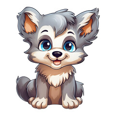Cute Wolf Baby Toddler illustration on Transparent Background, Ai Generated