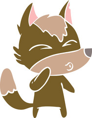 flat color style cartoon wolf whistling