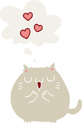 cute cartoon cat in love with thought bubble in retro style