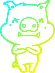 cold gradient line drawing of a angry cartoon pig