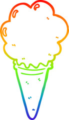 rainbow gradient line drawing of a cartoon ice cream