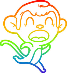 rainbow gradient line drawing of a shouting cartoon monkey running