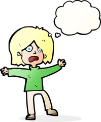 cartoon scared person with thought bubble