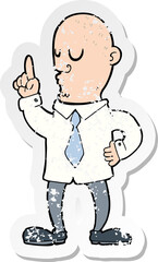 retro distressed sticker of a cartoon bald man with idea