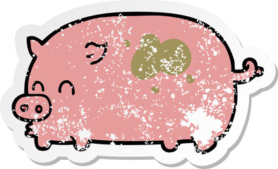 distressed sticker of a cute cartoon pig