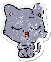 distressed sticker of a happy cartoon cat