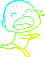 cold gradient line drawing of a cartoon shouting bald man