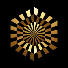 Gold Abstract Hexagon Shaped Glossy Optical Illusion Icon